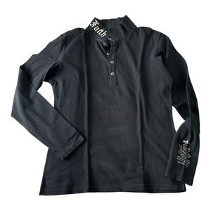Faith authentic Black Long Sleeve Shirt with Embroidered Collar | USA XL